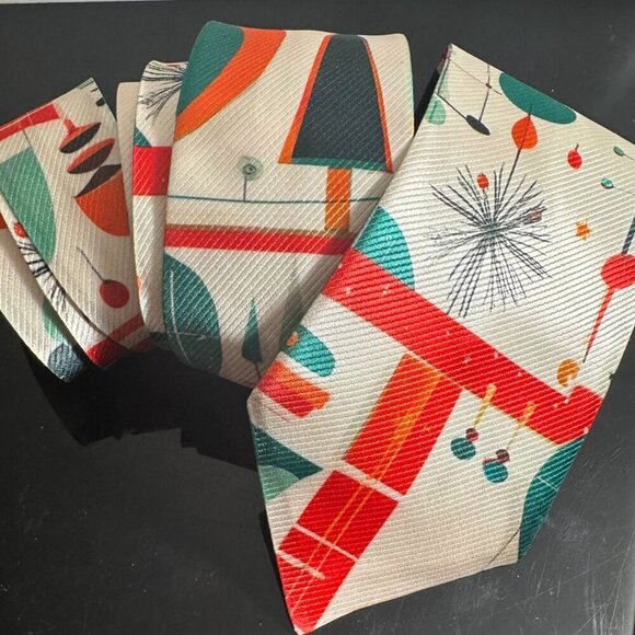 Christmas Tie Retro Designer Menswear Tie Necktie Tree Mid Century Modernist - Picture 8 of 11